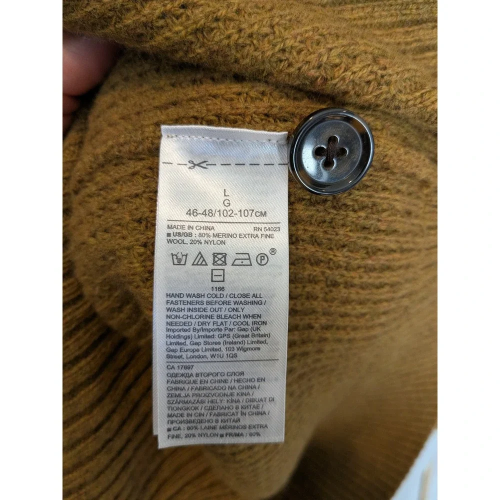 NWT $109 Banana Republic Men's Luxury Italian Wool Button Mock Neck Sweater L‎